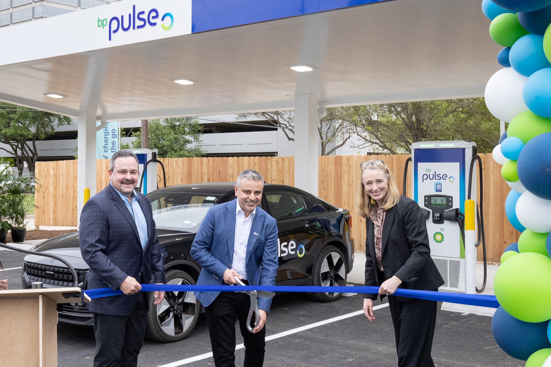 Ribbon cutting ceremony for bp pulse's EV charging station in the Energy Corridor